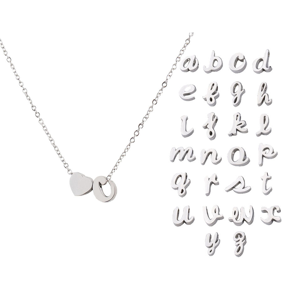 Mirror Stainless Steel Love Heart Heart + A- Z Small English Letters European And American Wind Necklace Pendant