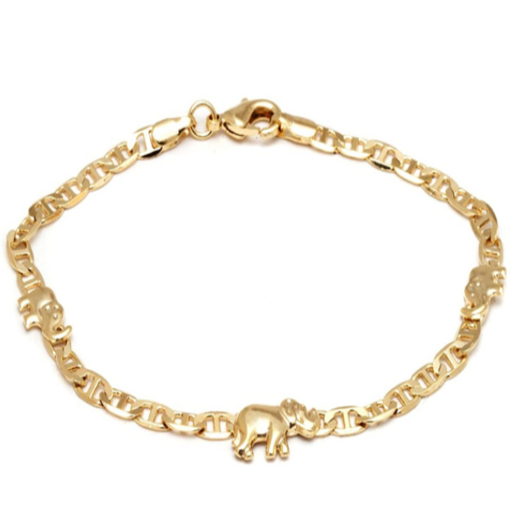 Fashionable Simple Light And Luxurious Golden Japanese Character Boat Chain Raft Chain Elephant Pendant Bracelet