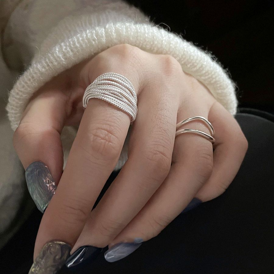 Niche Handmade Layered Silver Ring Ins Super Multi-layer Strands Stacked Exaggerated Ins Wind Ring Cold Wind Female