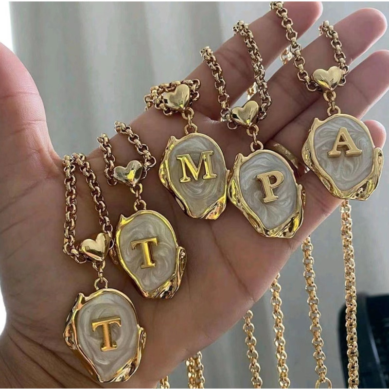 New 26 Letters Drop Oil Three-dimensional Stainless Steel Necklace 18K Gold-plated Titanium Steel Sweater Chain