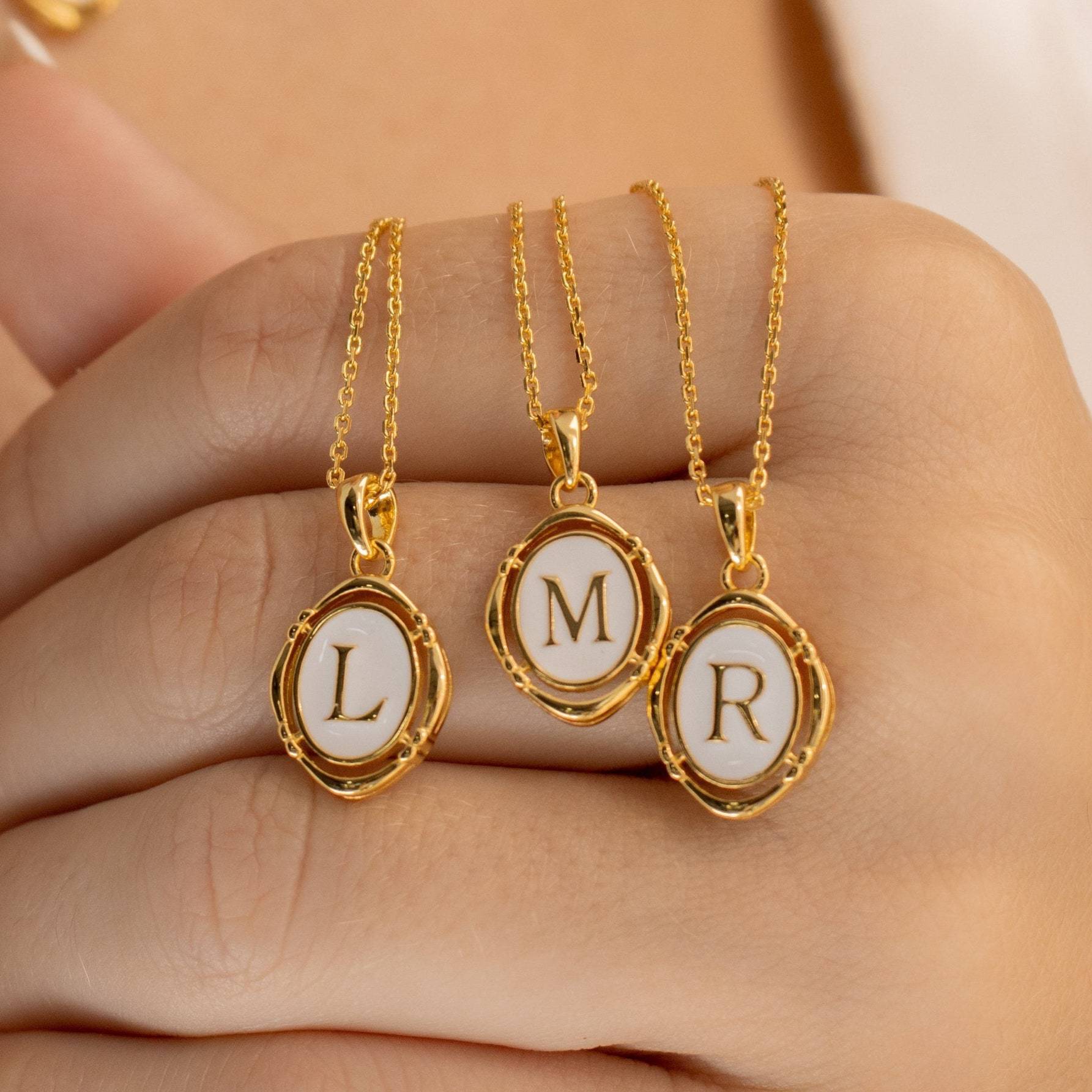 26 Letter Pendant Oval Necklace First Letter Word Necklace English Letter Copper Plated Gold Necklace