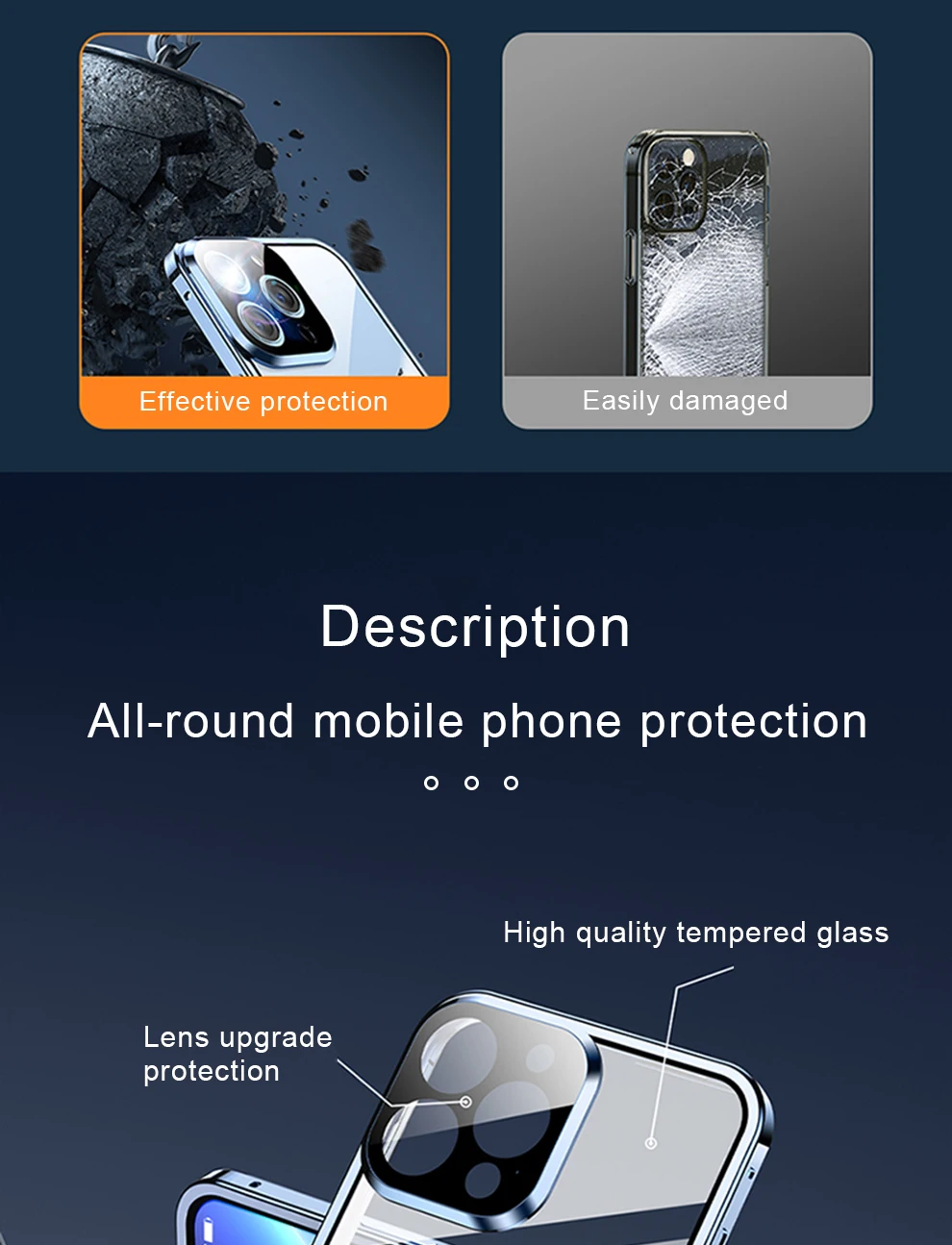 360°Full Protection Metal Magnetic Double Sided Glass Snap Lock Case For iPhone 15 Pro Max 14 12 11 13 Pro Max Plus Bumper Cover