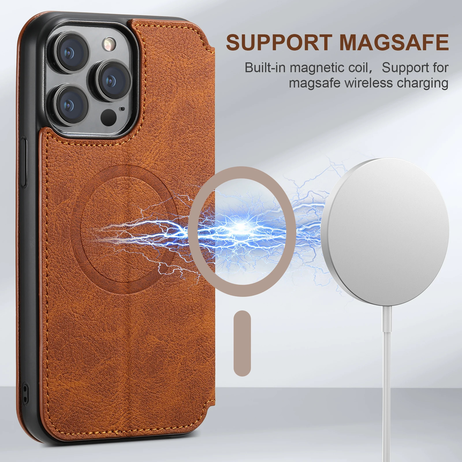 SUTENI Magsafe Leather Luxury Phone Case For iPhone 12 13 14 15 Pro Max Plus Ultra Flip Wallet Card Holder