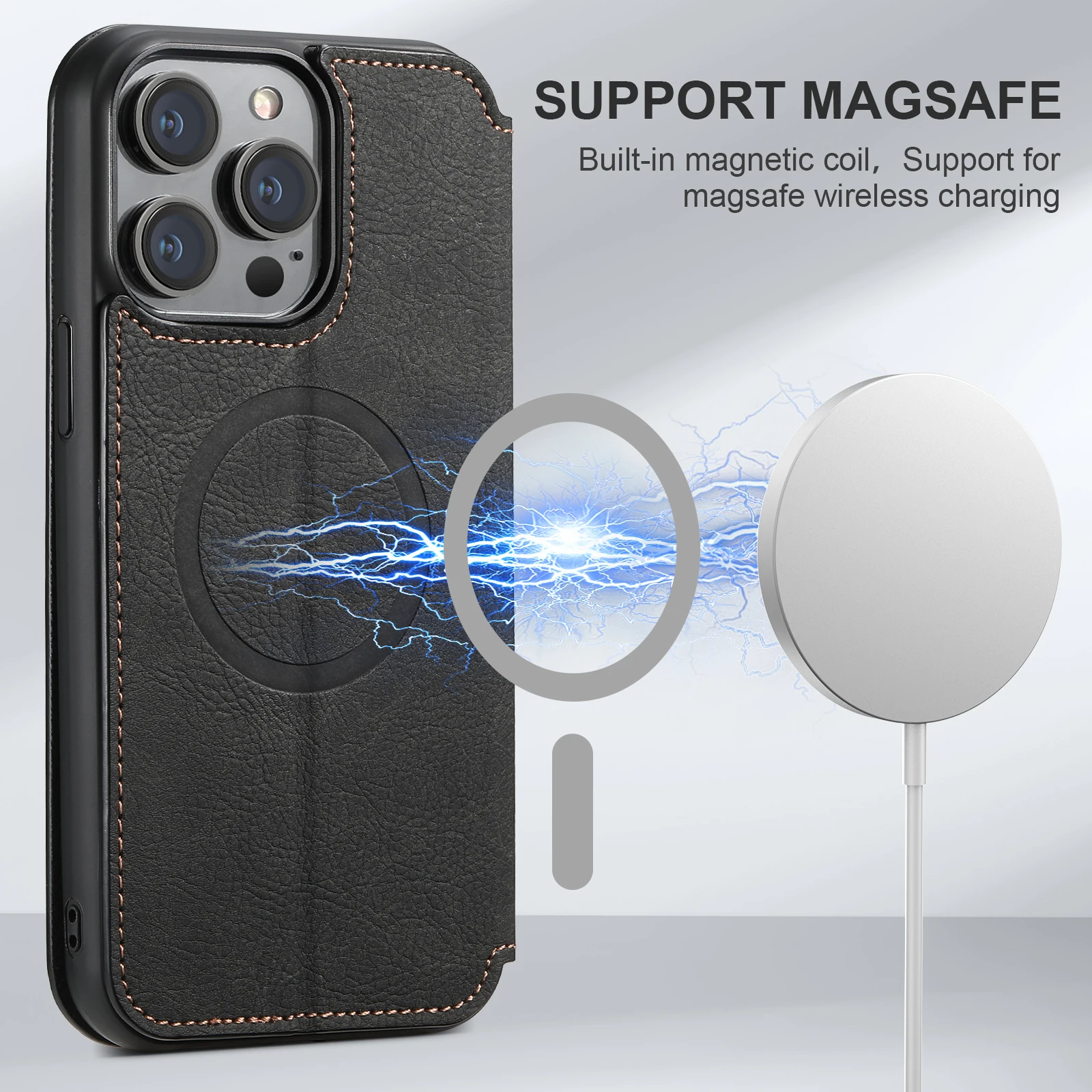 SUTENI Magsafe Leather Luxury Phone Case For iPhone 12 13 14 15 Pro Max Plus Ultra Flip Wallet Card Holder