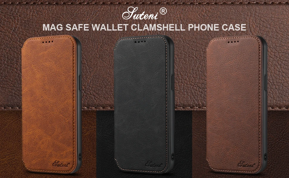 SUTENI Magsafe Leather Luxury Phone Case For iPhone 12 13 14 15 Pro Max Plus Ultra Flip Wallet Card Holder