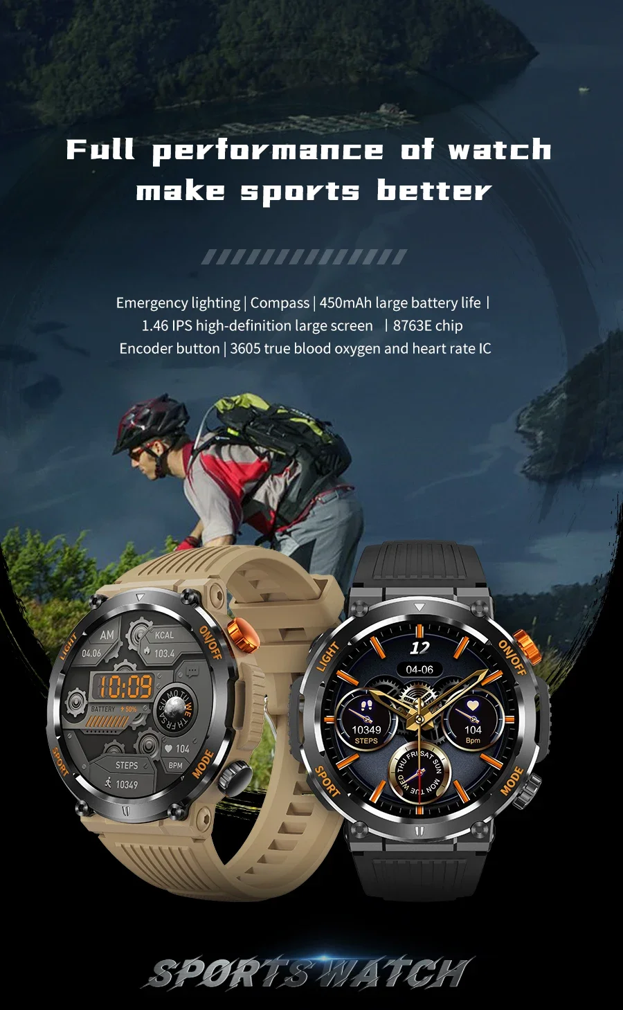 HT17 Smart Watch Men Women Compass Lighting Sports Fitness Watch IP67 Waterproof Bluetooth Call Health Monitor