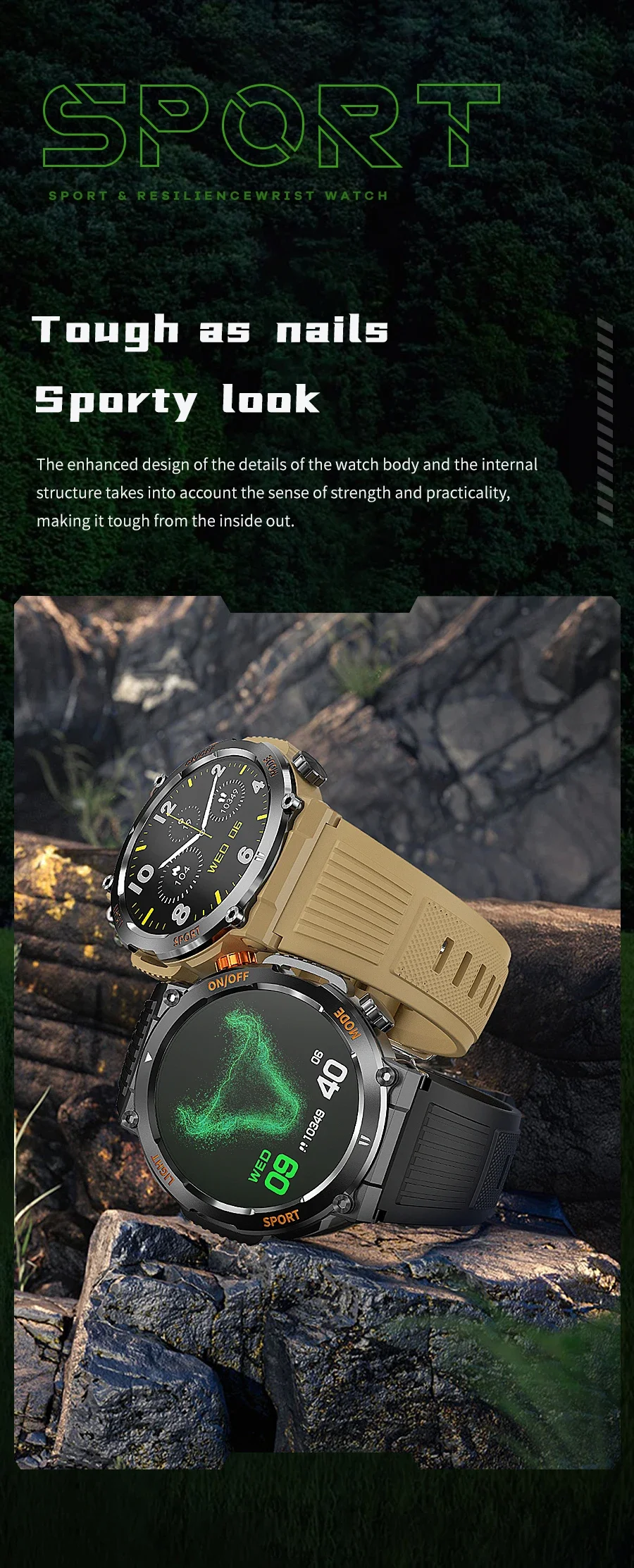 HT17 Smart Watch Men Women Compass Lighting Sports Fitness Watch IP67 Waterproof Bluetooth Call Health Monitor