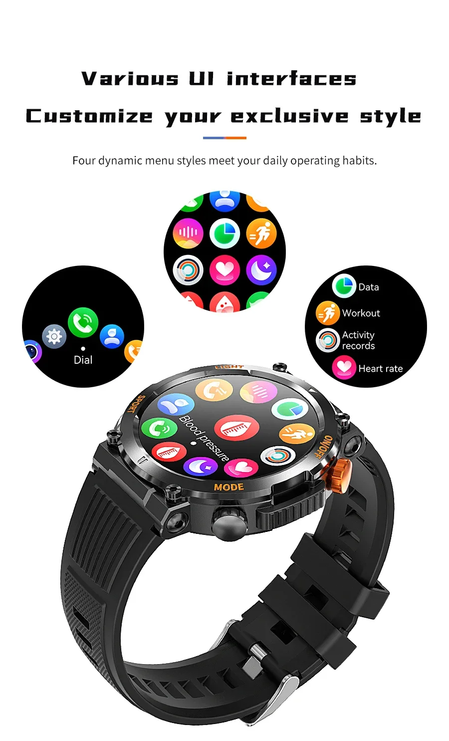 HT17 Smart Watch Men Women Compass Lighting Sports Fitness Watch IP67 Waterproof Bluetooth Call Health Monitor
