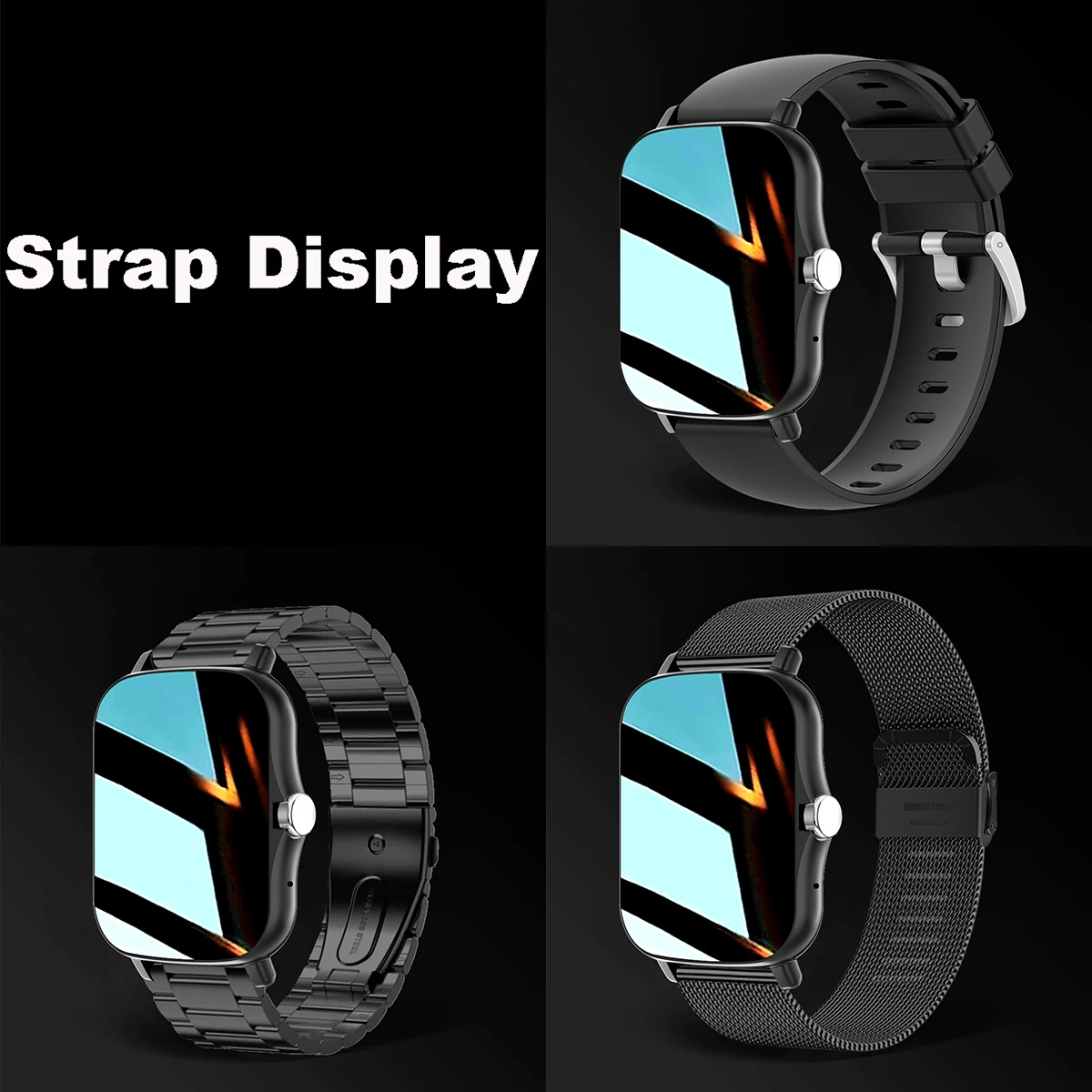 +3pc Square Smart Watch Women Men Smartwatch Touch Dial Calls Music Smartclock For Android IOS Fitness Tracker Sport Smart-watch