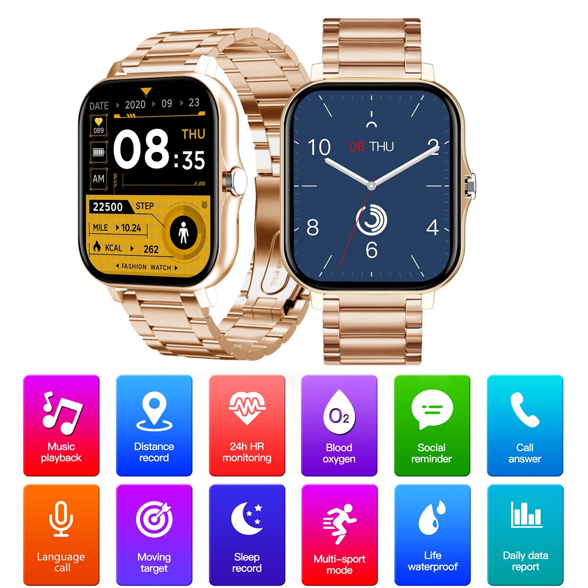 +3pc Square Smart Watch Women Men Smartwatch Touch Dial Calls Music Smartclock For Android IOS Fitness Tracker Sport Smart-watch