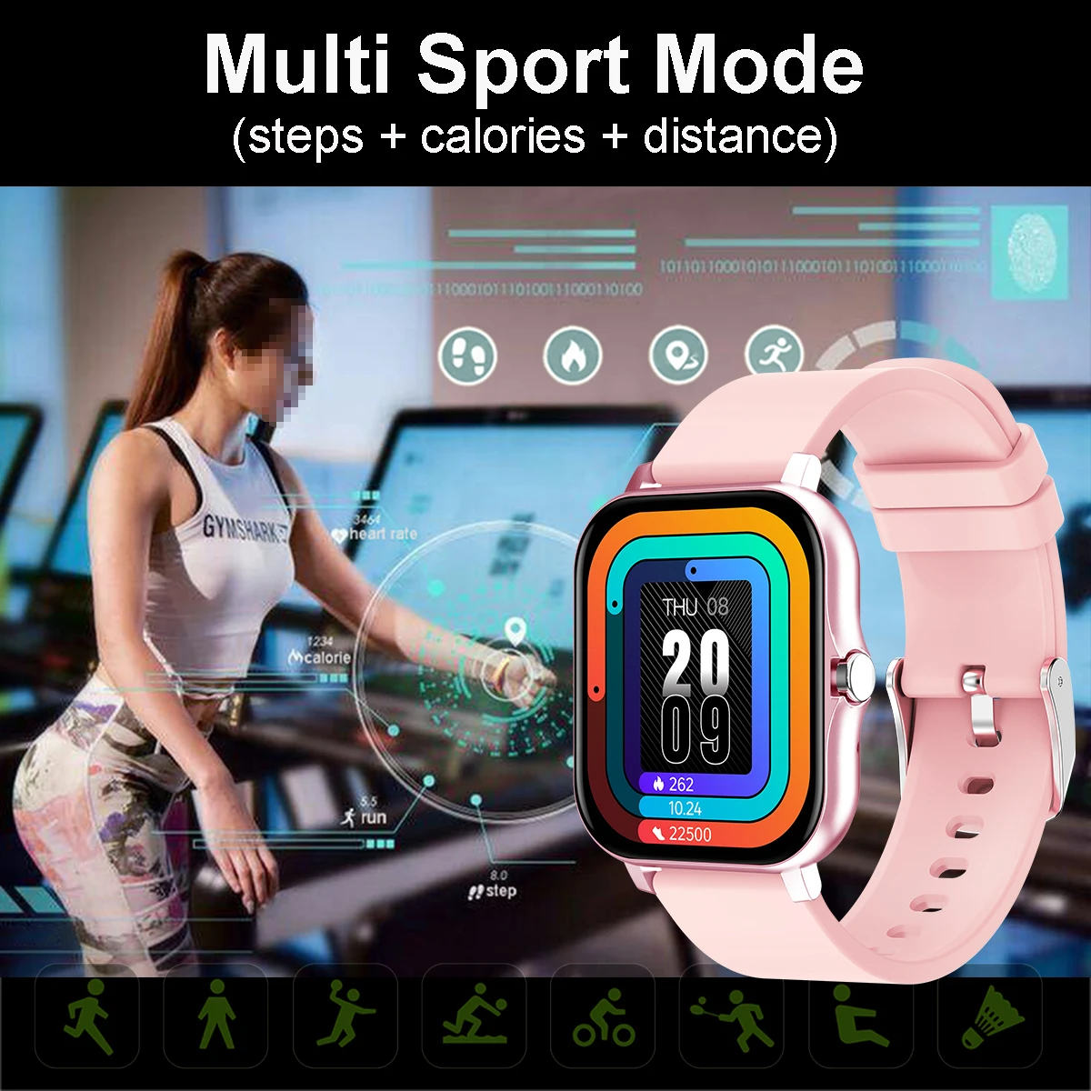 +3pc Square Smart Watch Women Men Smartwatch Touch Dial Calls Music Smartclock For Android IOS Fitness Tracker Sport Smart-watch