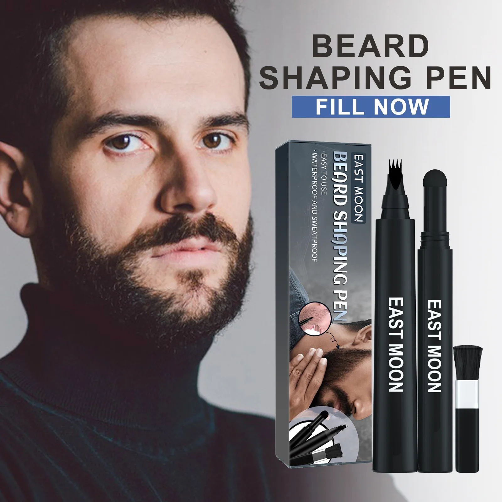 Waterproof Beard Pen Brush Beard Enhancer Lasting Hair Line Cover Repair Moustache Coloring Shaping Tools Beard Filler Pencil