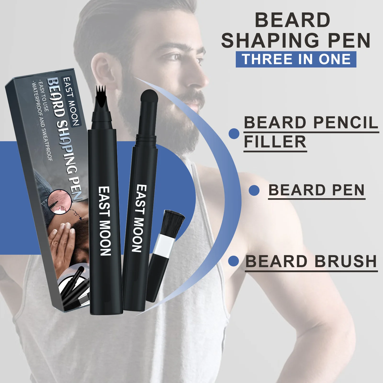 Waterproof Beard Pen Brush Beard Enhancer Lasting Hair Line Cover Repair Moustache Coloring Shaping Tools Beard Filler Pencil