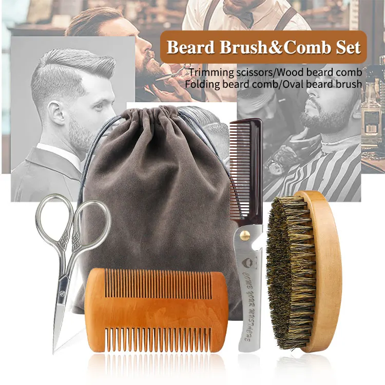 Natural Boar Bristle Wood Beard Brush Hairdresser Shaving Brush Men Mustache Comb With Gift Bag Beard Cleaning Hair Comb Set Natural Boar Bristle Wood Beard Brush Hairdresser Shaving Brush Men Mustache Comb With Gift Bag Beard Cleaning Hair Comb Set