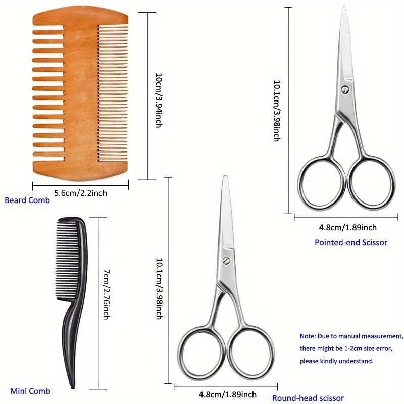 4 Pieces Beard Trimming Scissors Set, Grooming Scissors for Men Mustache Beard Comb Beard Trimmer Scissor Kit with Storage Bag