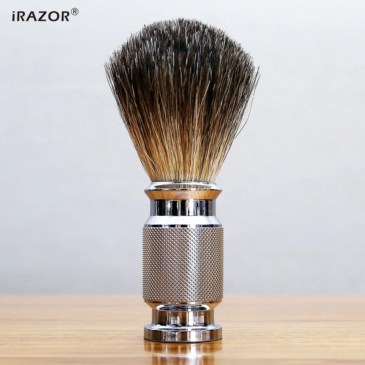 iRAZOR New Honey Pure Badger Hair Classic Hand-Crafted Solid Aluminium Handle Holder Beard Shaving Brush Good Gift for Men