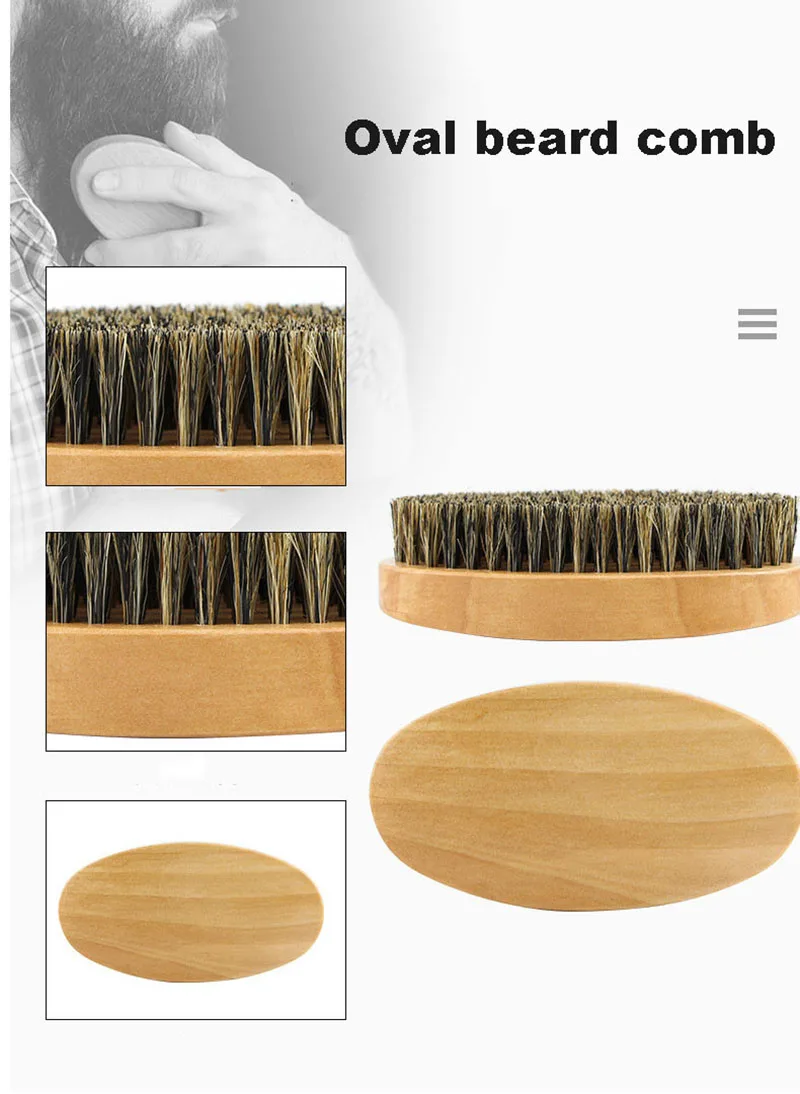 Professional Soft Boar Bristle Wood Beard Brush Hairdresser Shaving Brush Comb Men Mustache Comb Kit With Gift Bag Hair Comb Set