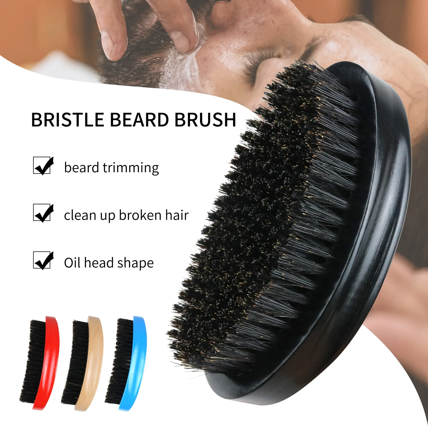 Natural Wood Beard Grooming Brush Boar Bristle Mix Nylon for Men’s Mustache Shaving Comb Facial Hair Cleaning 360 Wave Brush