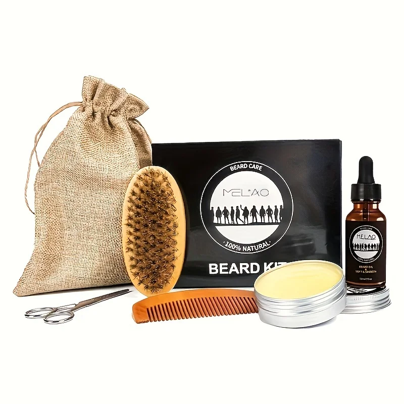 Beard Kit for Men, Grooming & Trimming Tool Complete Set with Beard Care Oil, Balm, Brush, Comb, Scissors & Storage Bag