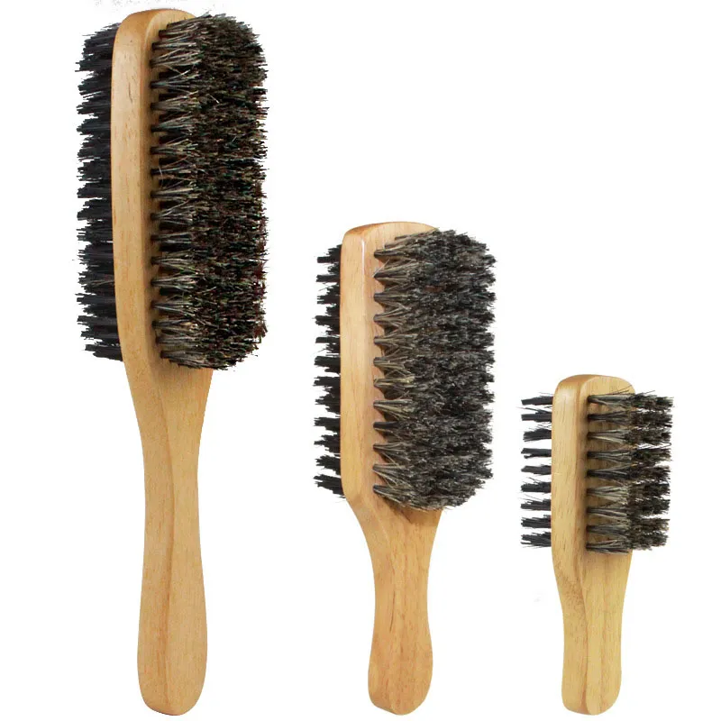 1PC Men Boar Bristle Hair Brush S/M/L Natural Wooden Wave Brush for Male Beard Hairbrush Dual-purpose Double-sided Beard Brush