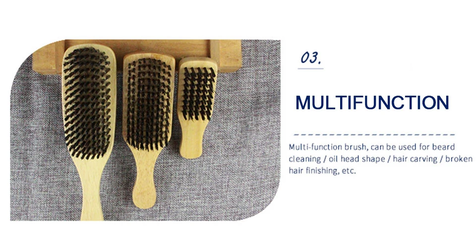 1PC Men Boar Bristle Hair Brush S/M/L Natural Wooden Wave Brush for Male Beard Hairbrush Dual-purpose Double-sided Beard Brush