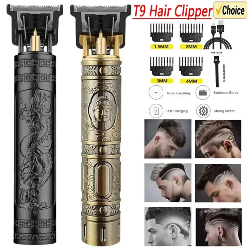 2024 New Vintage T9 Hair Cutting Machine Men’s Electric Shaver Rechargeable Hair Trimmer Beard Clipper Barber Hair Cut Hot Sale