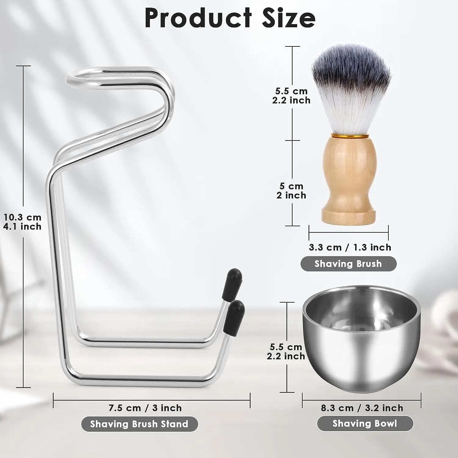 Mens Shaving Brush and Bowl Set, 3-in-1 Shaving Brush Kit Wood Handle with Stainless Steel Shaving Bowl & Brush Standas