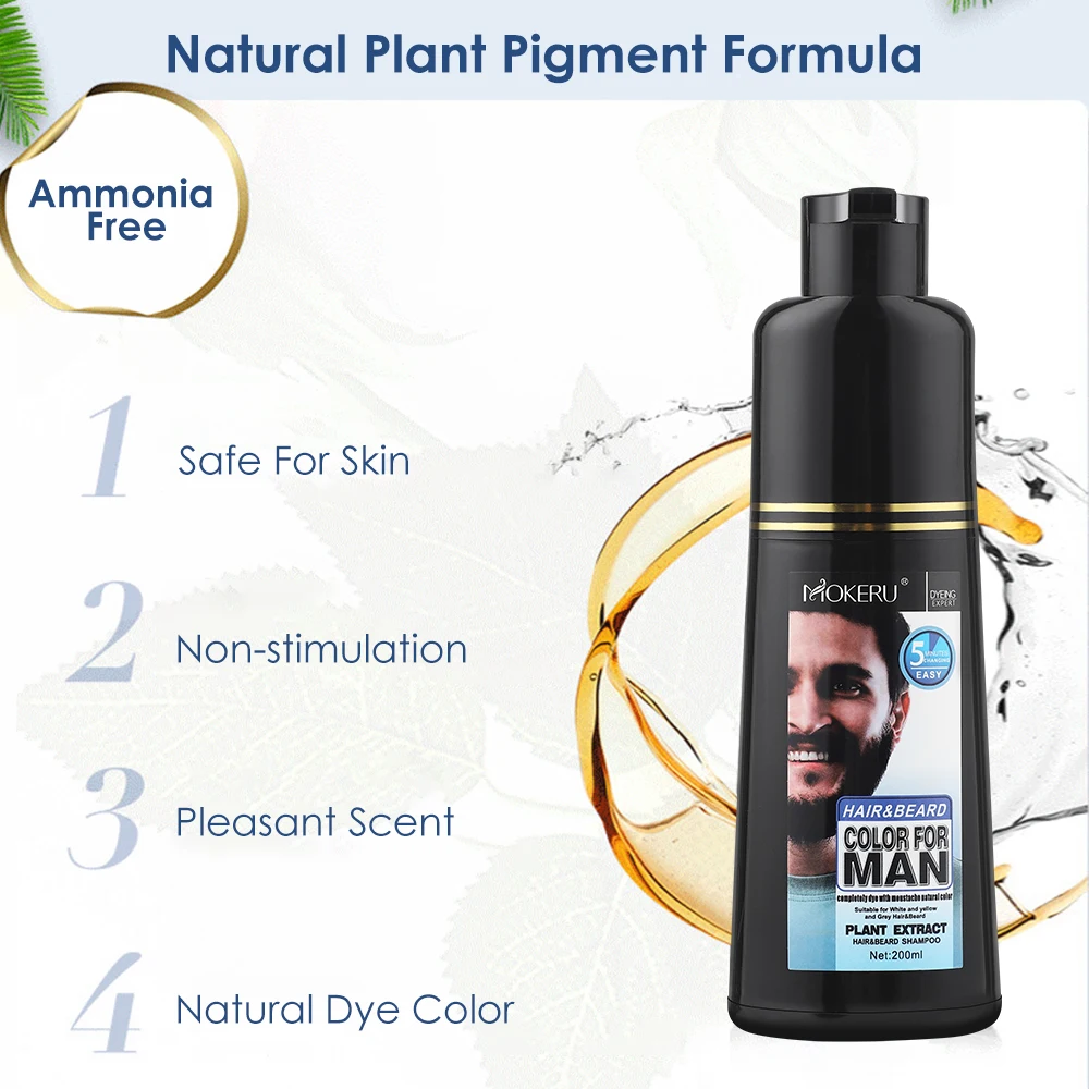 200ml Herbal Extract Fast Permanent Black Dye Grey Hair Shampoo Natural Black Beard Dye Shampoo For Men Hair Color Dye