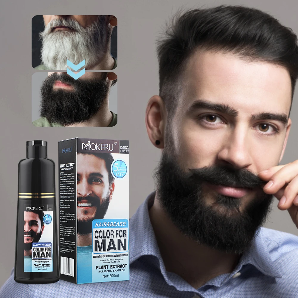 200ml Herbal Extract Fast Permanent Black Dye Grey Hair Shampoo Natural Black Beard Dye Shampoo For Men Hair Color Dye