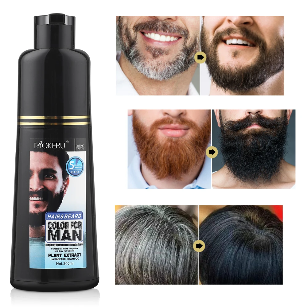 200ml Herbal Extract Fast Permanent Black Dye Grey Hair Shampoo Natural Black Beard Dye Shampoo For Men Hair Color Dye