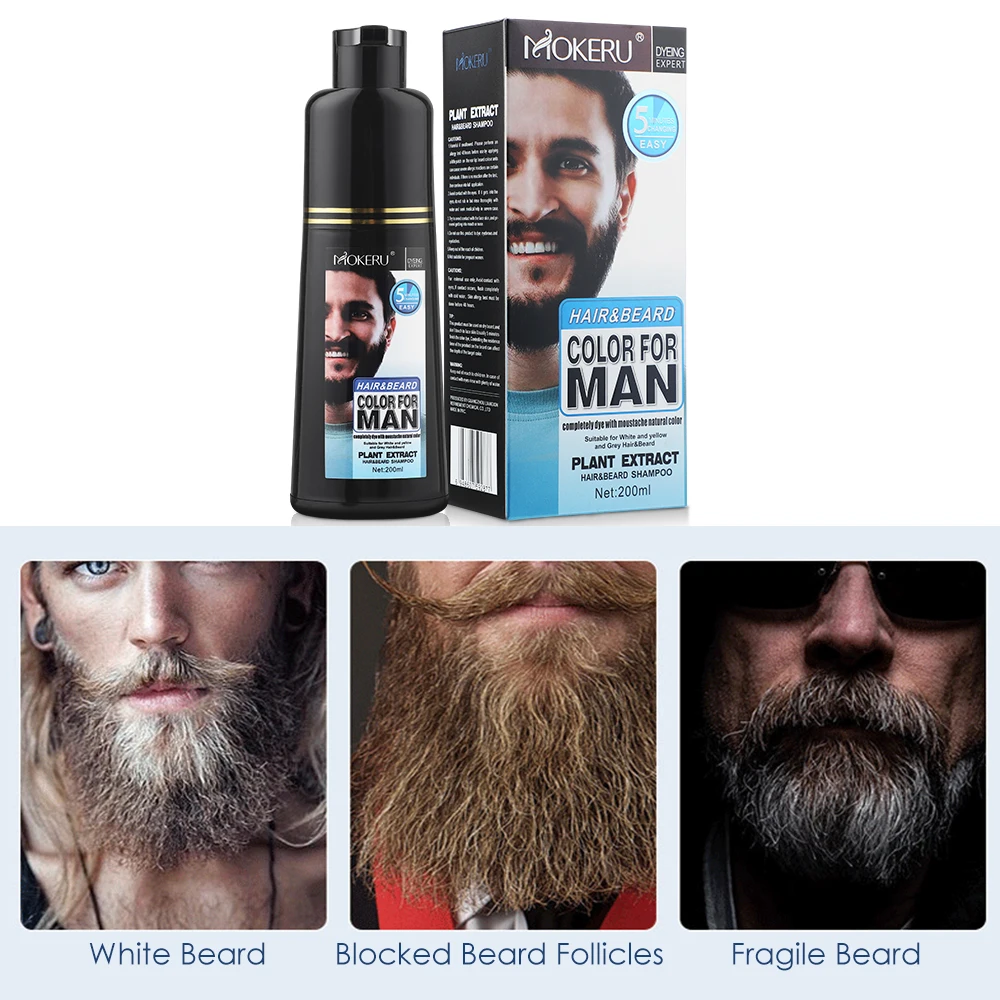 200ml Herbal Extract Fast Permanent Black Dye Grey Hair Shampoo Natural Black Beard Dye Shampoo For Men Hair Color Dye