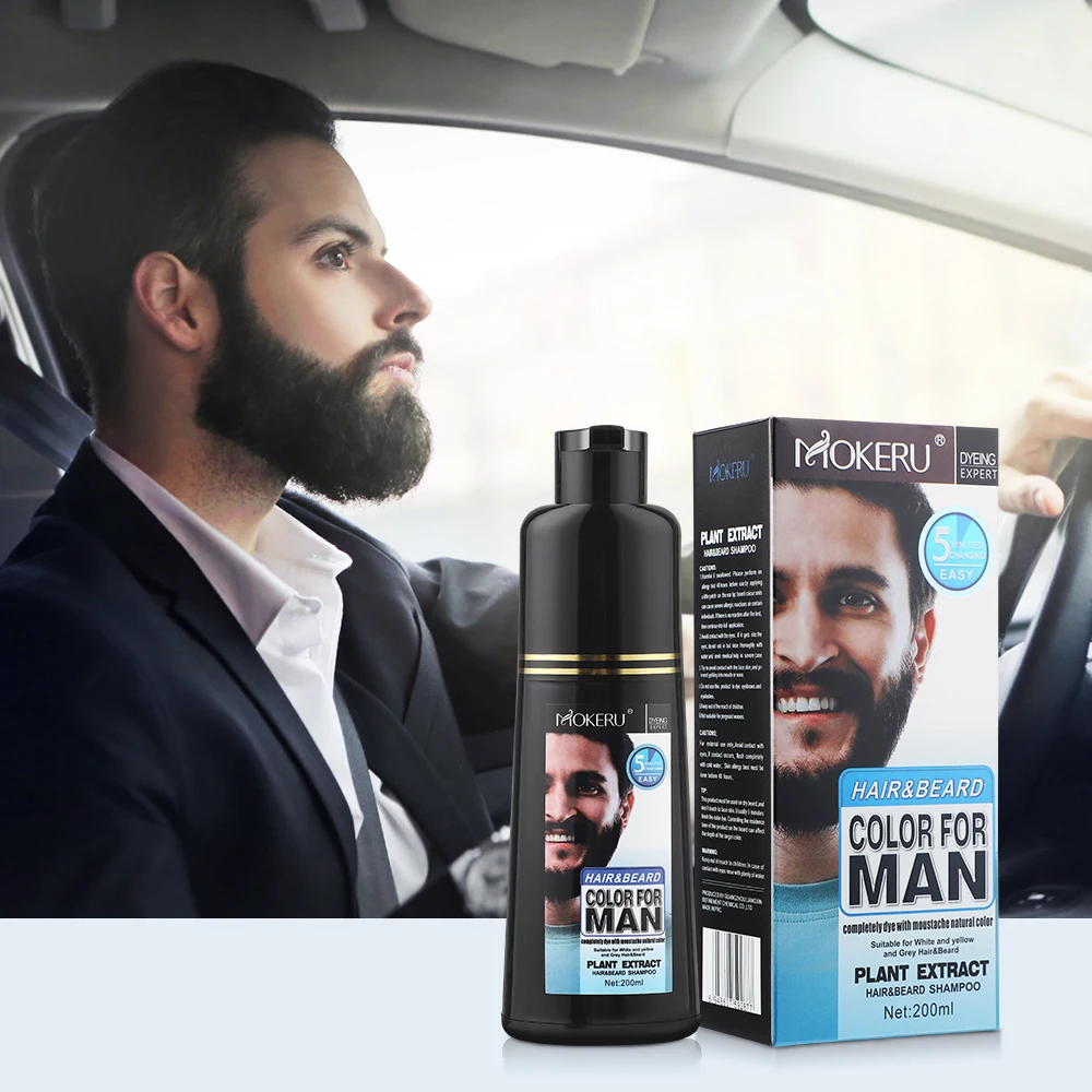 200ml Herbal Extract Fast Permanent Black Dye Grey Hair Shampoo Natural Black Beard Dye Shampoo For Men Hair Color Dye