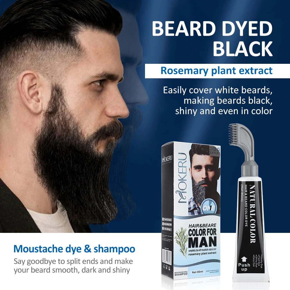 Black Beard Dye Cream With Comb Natural Black Beard Dye Shampoo Pure Plant-Based Instant Hair Dye Black Beard Shampoo For Men