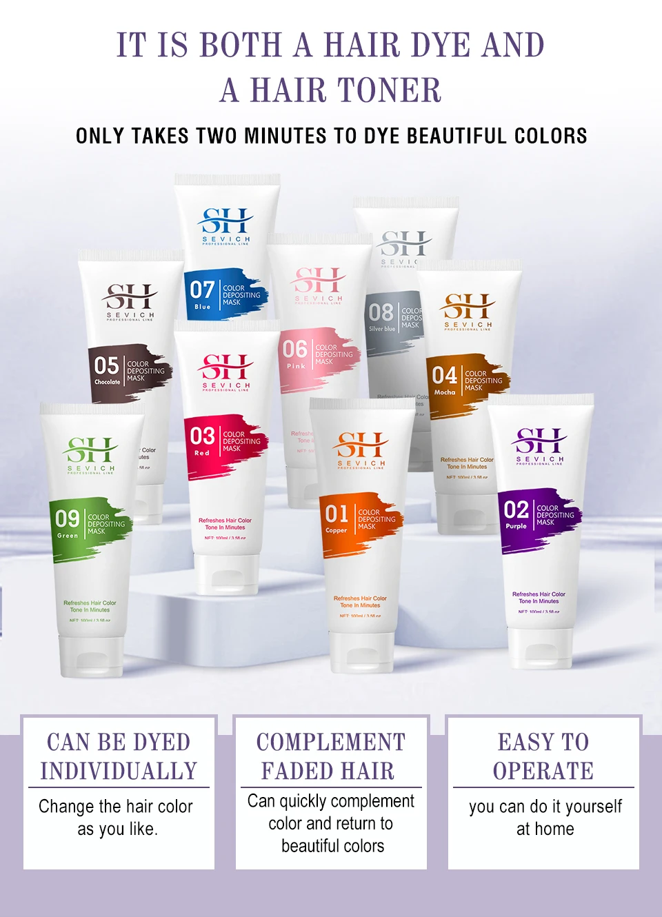 Sevich 9 colors Fashion 15 daysTemporary Hair Dye Mask Mild Formula Diy 5-Minute Coloring Easy Wash Plant Dyeing Hair Mask 100ML