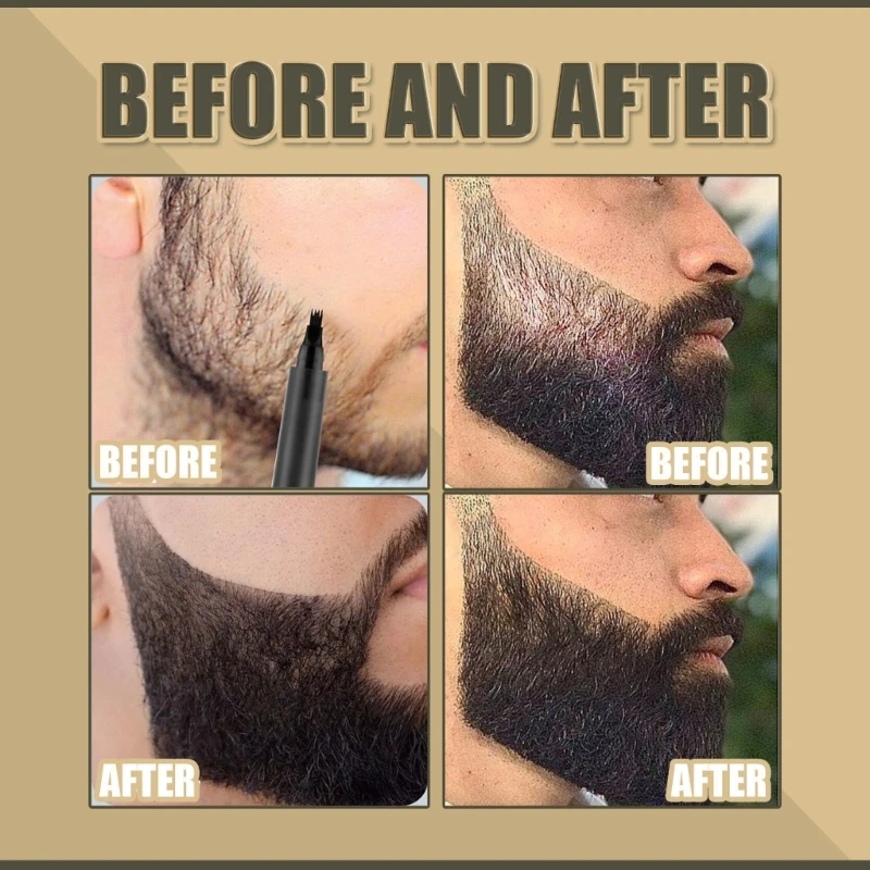 Beard Pencil Filler with 4 Tip Applicator Brush Long Lasting Creates Natural Looking Beard Moustache Eyebrows for Men