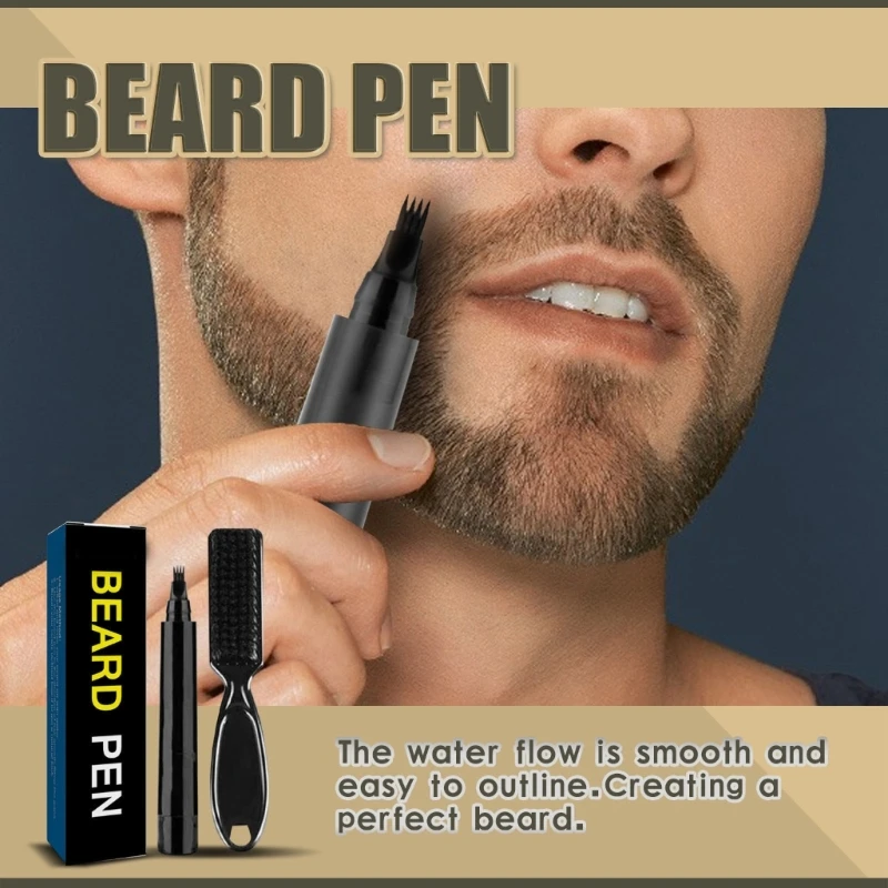 Beard Pencil Filler with 4 Tip Applicator Brush Long Lasting Creates Natural Looking Beard Moustache Eyebrows for Men