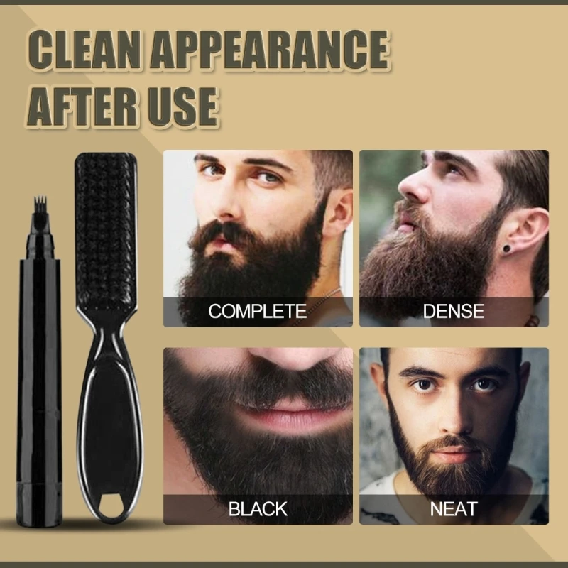 Beard Pencil Filler with 4 Tip Applicator Brush Long Lasting Creates Natural Looking Beard Moustache Eyebrows for Men