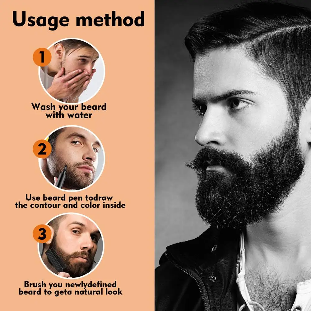 Beard Pen Beard Filler Pencil Men Black Brown 4-Tip Beard Pen Detailing Filler Moustache & Eyebrows Barber Pencil Beard Marker