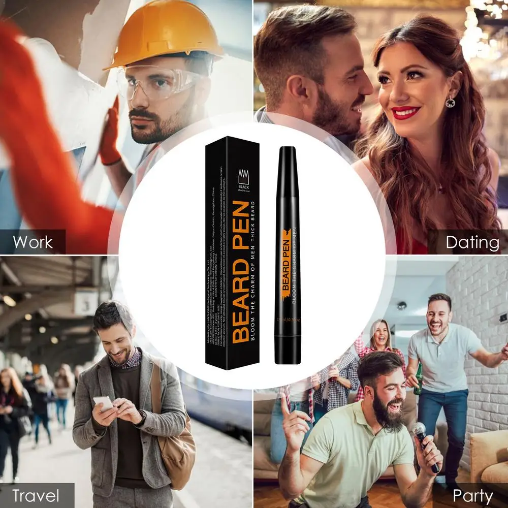 Beard Pen Beard Filler Pencil Men Black Brown 4-Tip Beard Pen Detailing Filler Moustache & Eyebrows Barber Pencil Beard Marker