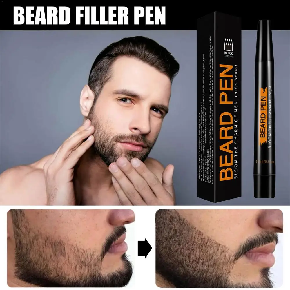 Beard Pen Beard Filler Pencil Men Black Brown 4-Tip Beard Pen Detailing Filler Moustache & Eyebrows Barber Pencil Beard Marker