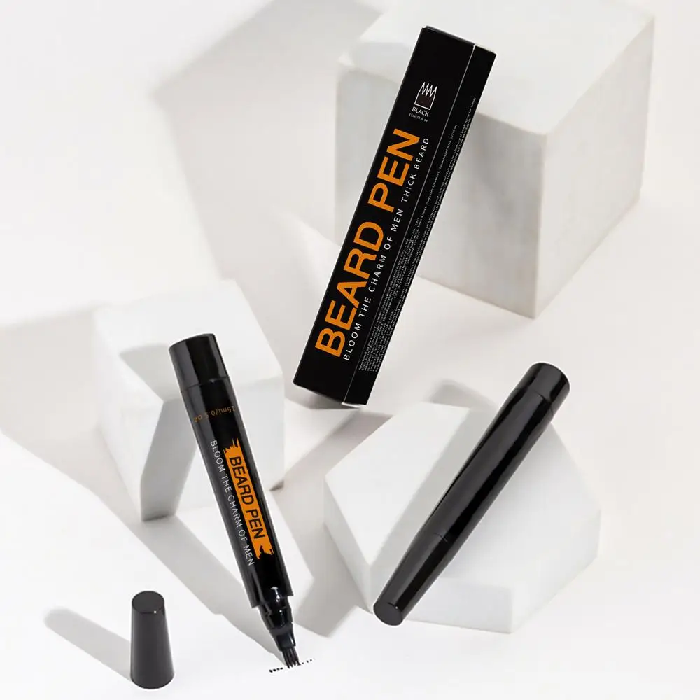 Beard Pen Beard Filler Pencil Men Black Brown 4-Tip Beard Pen Detailing Filler Moustache & Eyebrows Barber Pencil Beard Marker