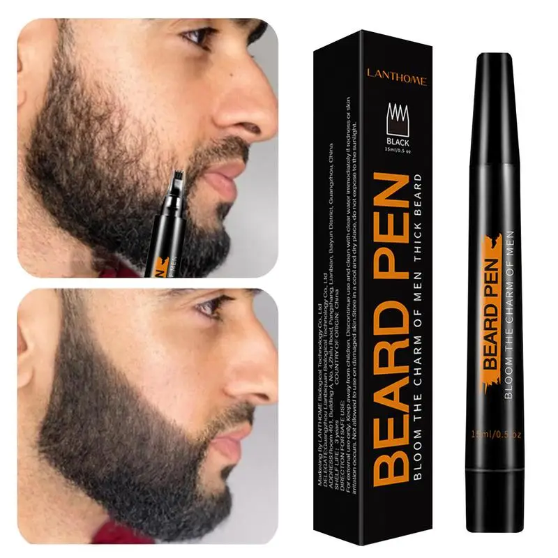 Beard Pen Beard Filler Pencil Men Black Brown 4-Tip Beard Pen Detailing Filler Moustache & Eyebrows Barber Pencil Beard Marker