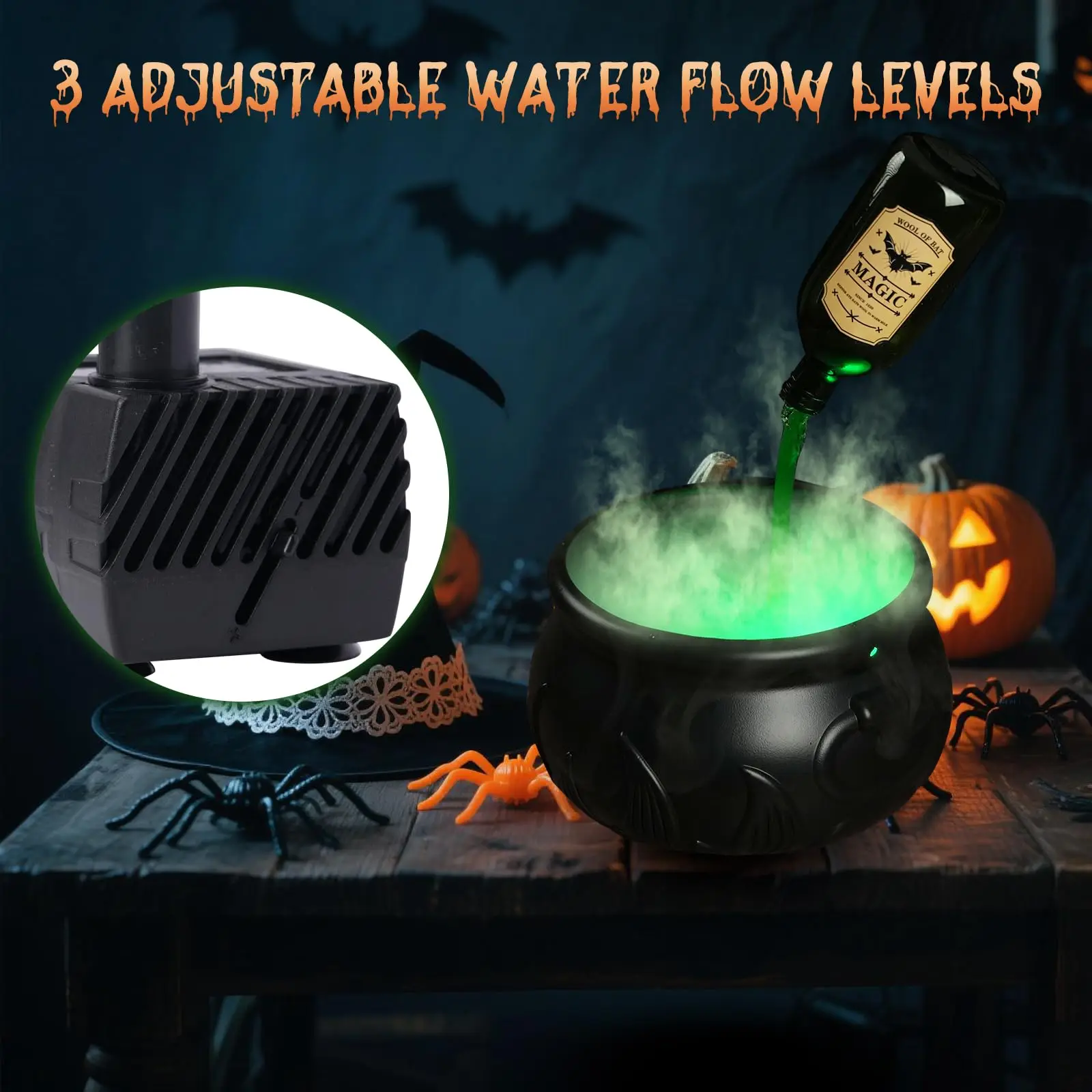 DIY Floating Potion Set with Witches Cauldron and Mist Maker Halloween Decor Spooky Vintage Black Bowl Hocus Pocus Party Decor
