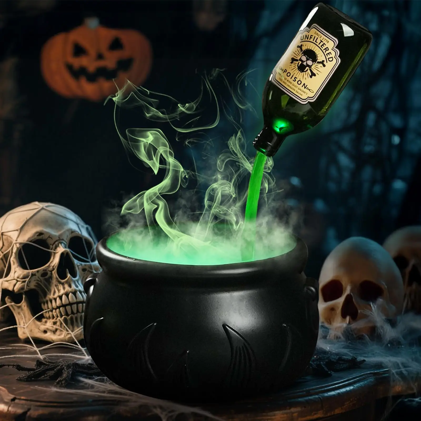 DIY Floating Potion Set with Witches Cauldron and Mist Maker Halloween Decor Spooky Vintage Black Bowl Hocus Pocus Party Decor