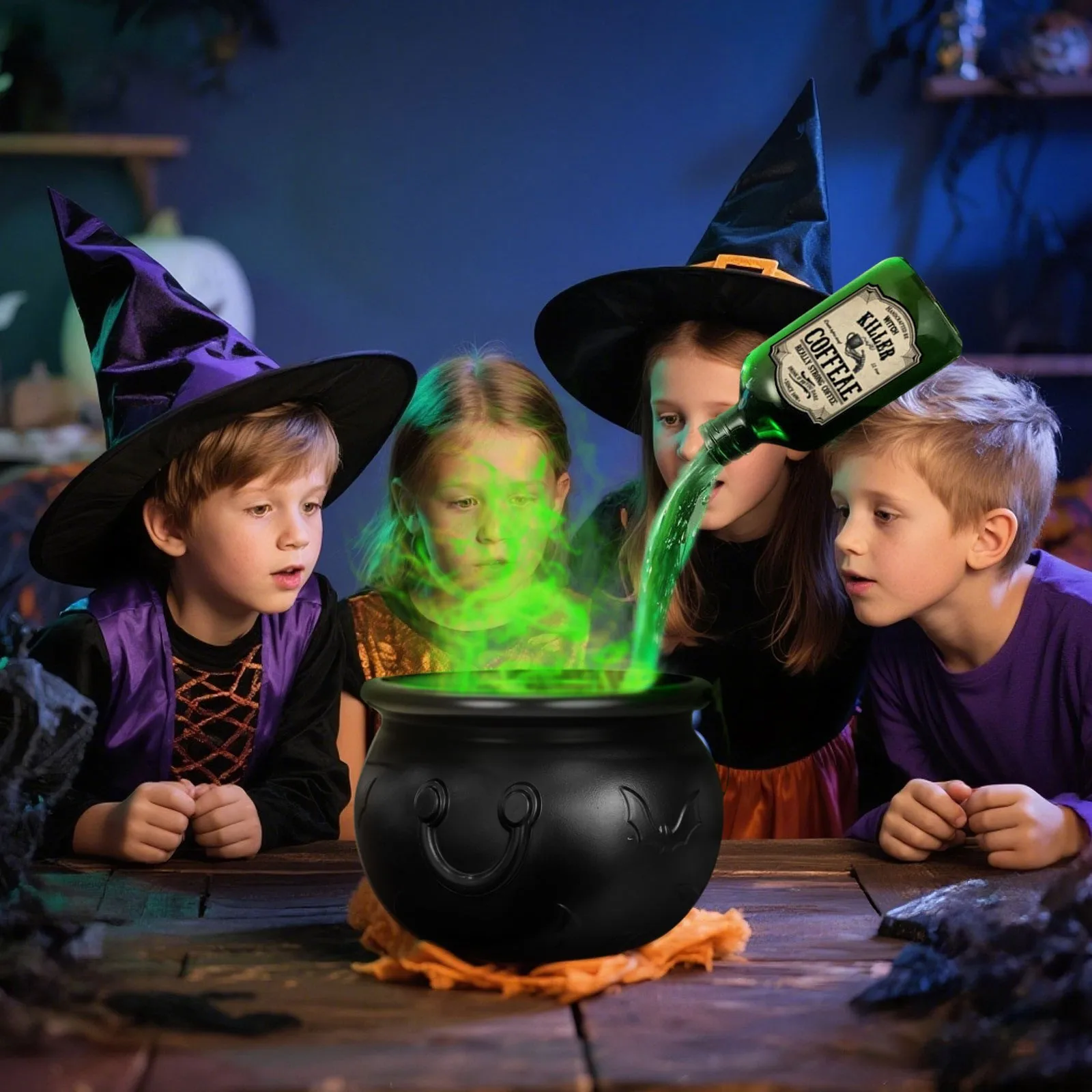 Halloween Decorations Indoor - Witch's Cauldron With Magical Bottles & Fog Maker, Floating Potion DIY, Party Decoration