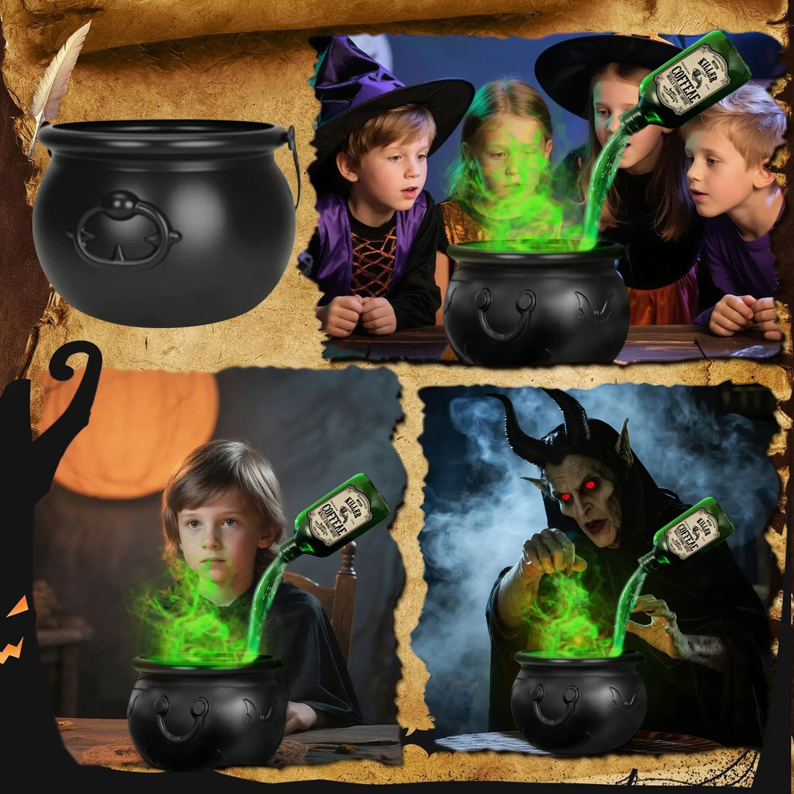 Halloween Decorations Indoor - Witch's Cauldron With Magical Bottles & Fog Maker, Floating Potion DIY, Party Decoration