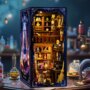 DIY Wooden Book Nook Shelf Insert Magic Potion House Miniature Model Kits Bookshelf With Light Bookend for Friends Birthday Gift