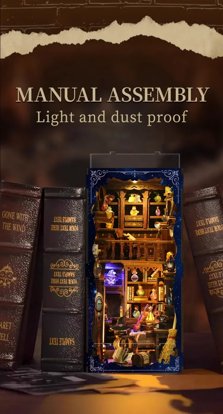 DIY Wooden Book Nook Shelf Insert Magic Potion House Miniature Model Kits Bookshelf With Light Bookend for Friends Birthday Gift DIY Wooden Book Nook Shelf Insert Magic Potion House Miniature Model Kits Bookshelf With Light Bookend for Friends Birthday Gift