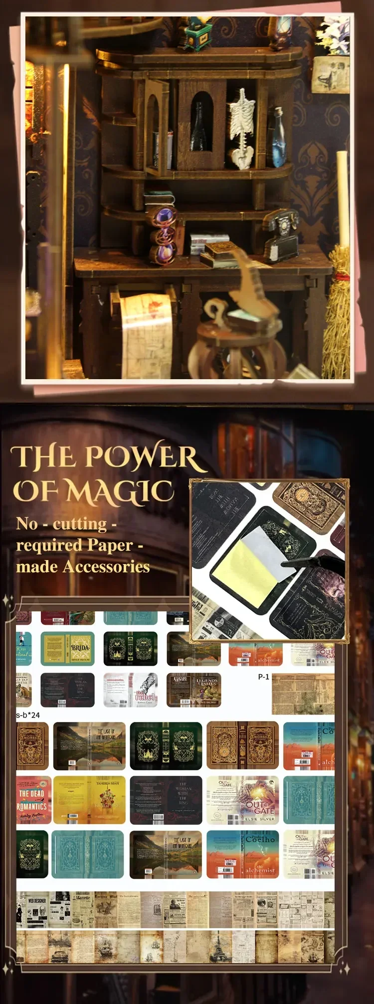 DIY Wooden Book Nook Shelf Insert Magic Potion House Miniature Model Kits Bookshelf With Light Bookend for Friends Birthday Gift DIY Wooden Book Nook Shelf Insert Magic Potion House Miniature Model Kits Bookshelf With Light Bookend for Friends Birthday Gift