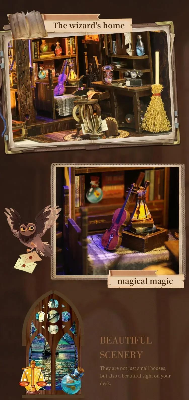 DIY Wooden Book Nook Shelf Insert Magic Potion House Miniature Model Kits Bookshelf With Light Bookend for Friends Birthday Gift DIY Wooden Book Nook Shelf Insert Magic Potion House Miniature Model Kits Bookshelf With Light Bookend for Friends Birthday Gift